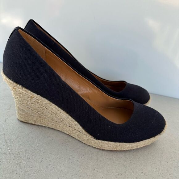 J By J Crew Heels Seville Surplus Espadrille Wedge Blue Fabric Slip On 9,5 - Picture 1 of 7
